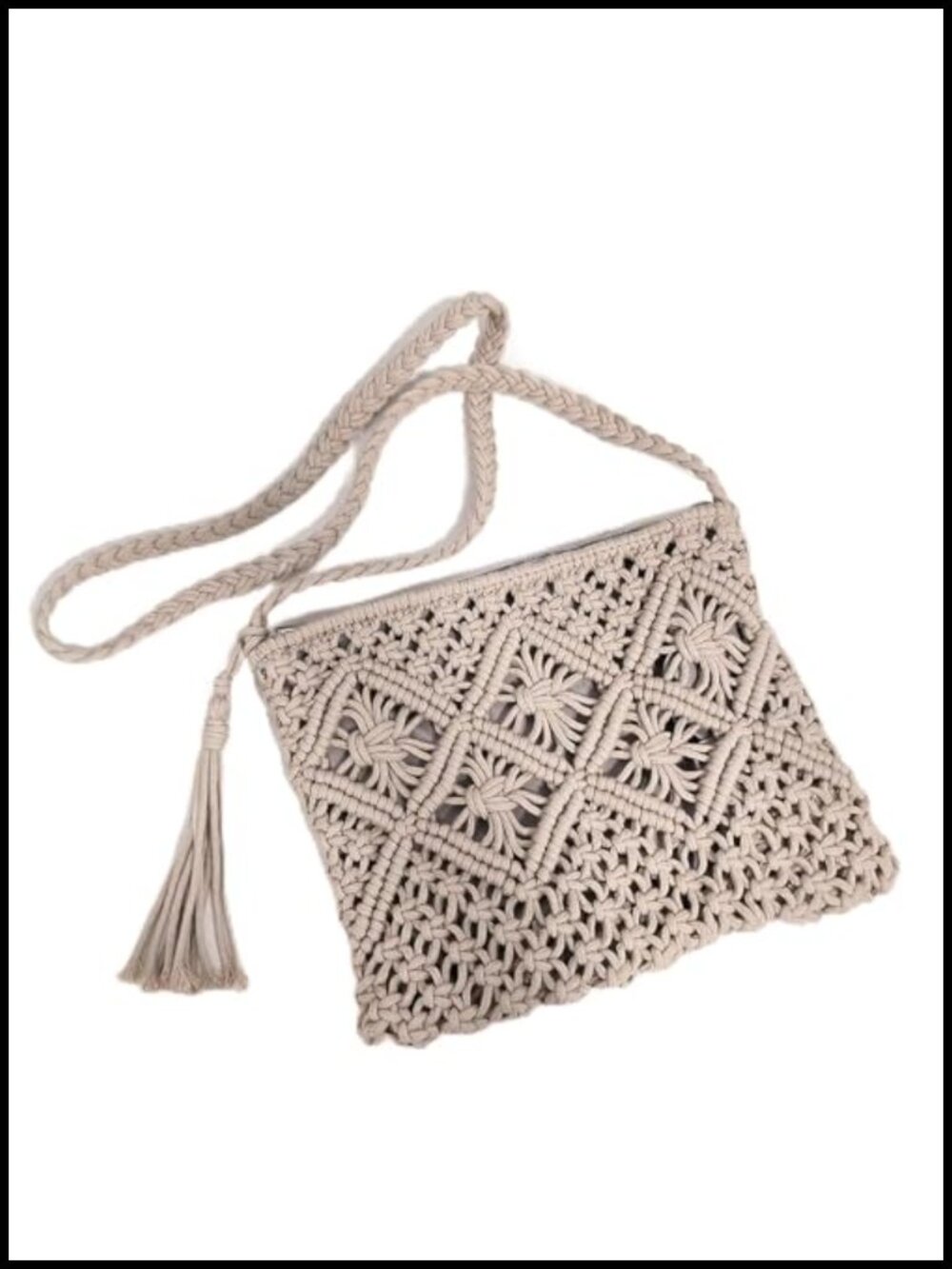 Handmade Crochet Crossbody Bag Boho Shoulder Purse Cotton Woven Straw